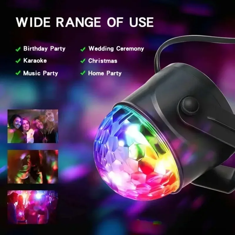

USB Stage Light RGB Laser Projector Sound Activated Rotating Disco DJ Party Magic Ball Mini Strobe Lamp Home KTV Christmas Show