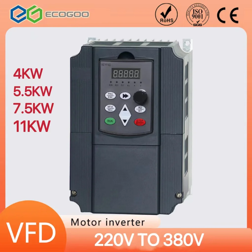 220V single-phase input to 380 3 phase 11KW VFD Variable Frequency Drive Converter for Motor Speed Control Frequency Inverter
220V single-phase input to 380 3 phase 11KW VFD Variable Frequency Drive Converter for Motor Speed Control Frequency Inverter