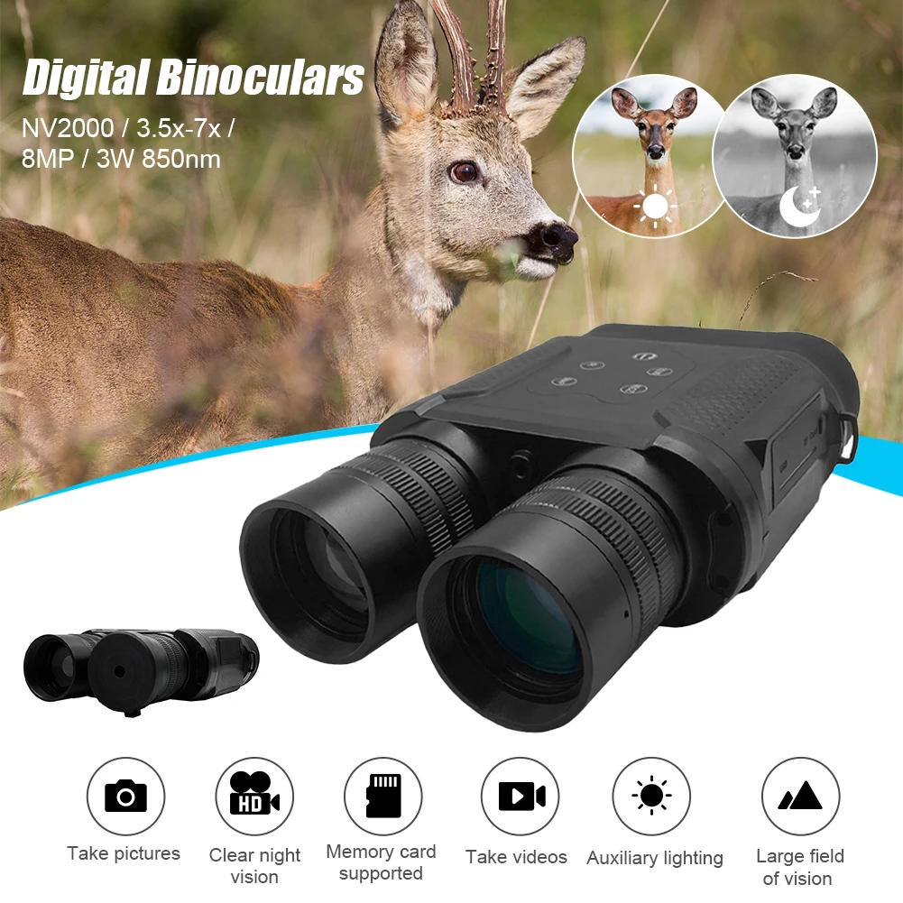 Hunting Digital Binoculars Night Vision Goggles 2x Digital Zoom Video Photo Recorder with 4" LCD for Wildlife Observation
Hunting Digital Binoculars Night Vision Goggles 2x Digital Zoom Video Photo Recorder with 4" LCD for Wildlife Observation