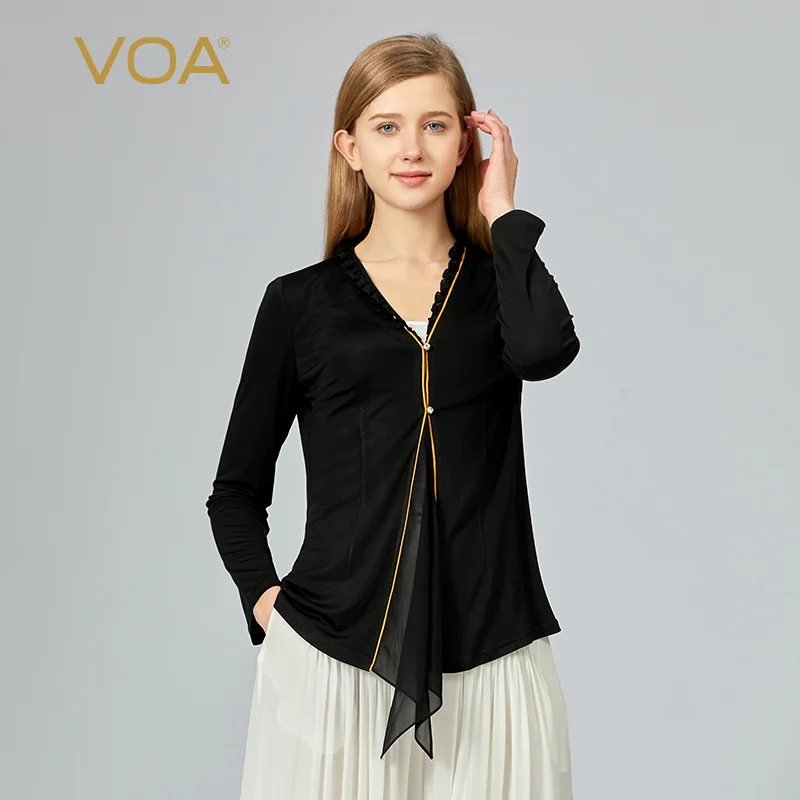 VOA 33m/m Heavyweight Silk Knitted Black Pleated Woman Jacket V-neck Long-sleeved Single-row Two-button Loose Silk Coat WE175
VOA 33m/m Heavyweight Silk Knitted Black Pleated Woman Jacket V-neck Long-sleeved Single-row Two-button Loose Silk Coat WE175