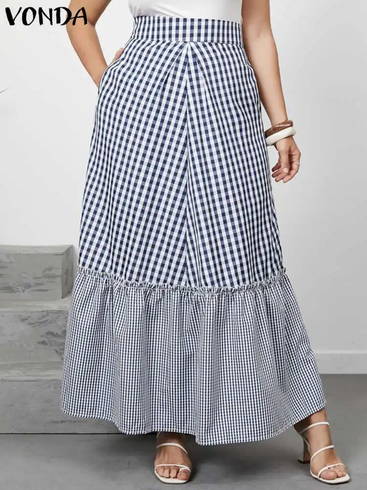 Women Plaid Skirts VONDA 2022 Summer High Waist Ruffled Checked Pleated Dresses With Pockets Plus Size Bohemian Streetwears
Women Plaid Skirts VONDA 2022 Summer High Waist Ruffled Checked Pleated Dresses With Pockets Plus Size Bohemian Streetwears