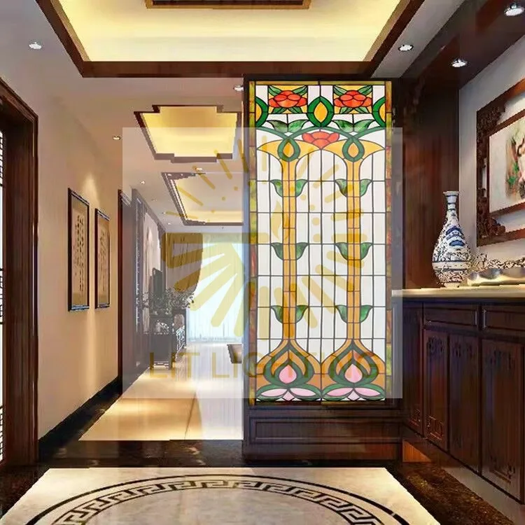 Colored glass European porch screen partition living room ceiling glass background wall
Colored glass European porch screen partition living room ceiling glass background wall
