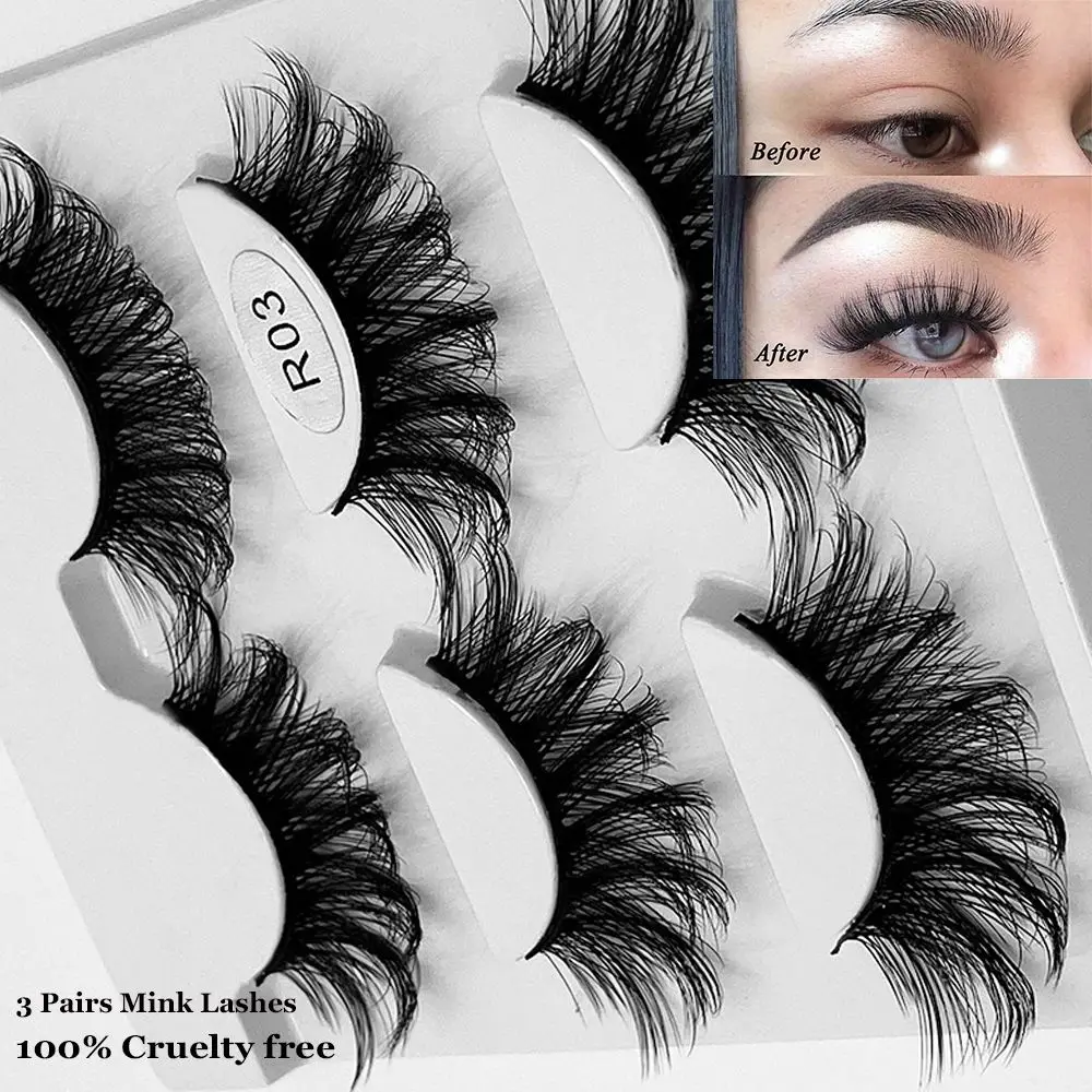 

SKONHED 3Pair 20mm Fluffy 3D Mink Lashes 100% Cruelty free Handmade Eyelashes Dramatic Long Natural Lashes Eye Extension Makeup