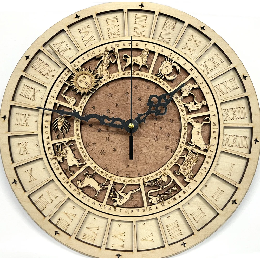 

30cm 40cm Venice Astronomical Wooden Clock Wall Mounted Quartz Clocks Twelve Constellations Living Room Decoration