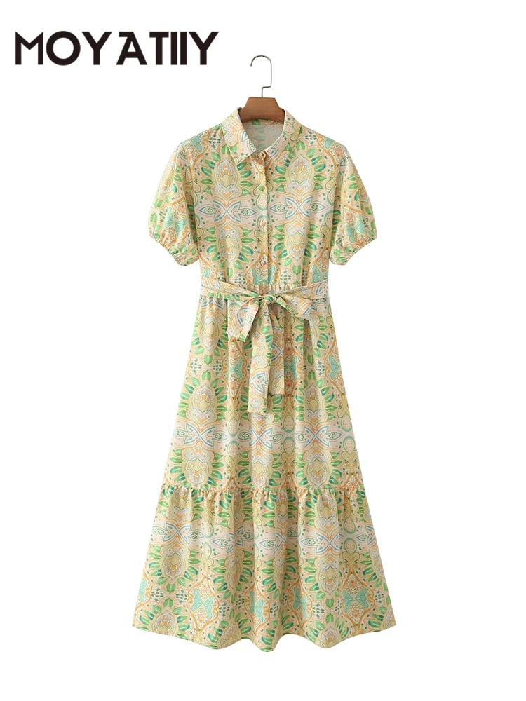 MOYATIIY 2022 Women Paisley Print Shirt Dress with Belt Short Sleeve Office Ladies Long Dress
MOYATIIY 2022 Women Paisley Print Shirt Dress with Belt Short Sleeve Office Ladies Long Dress