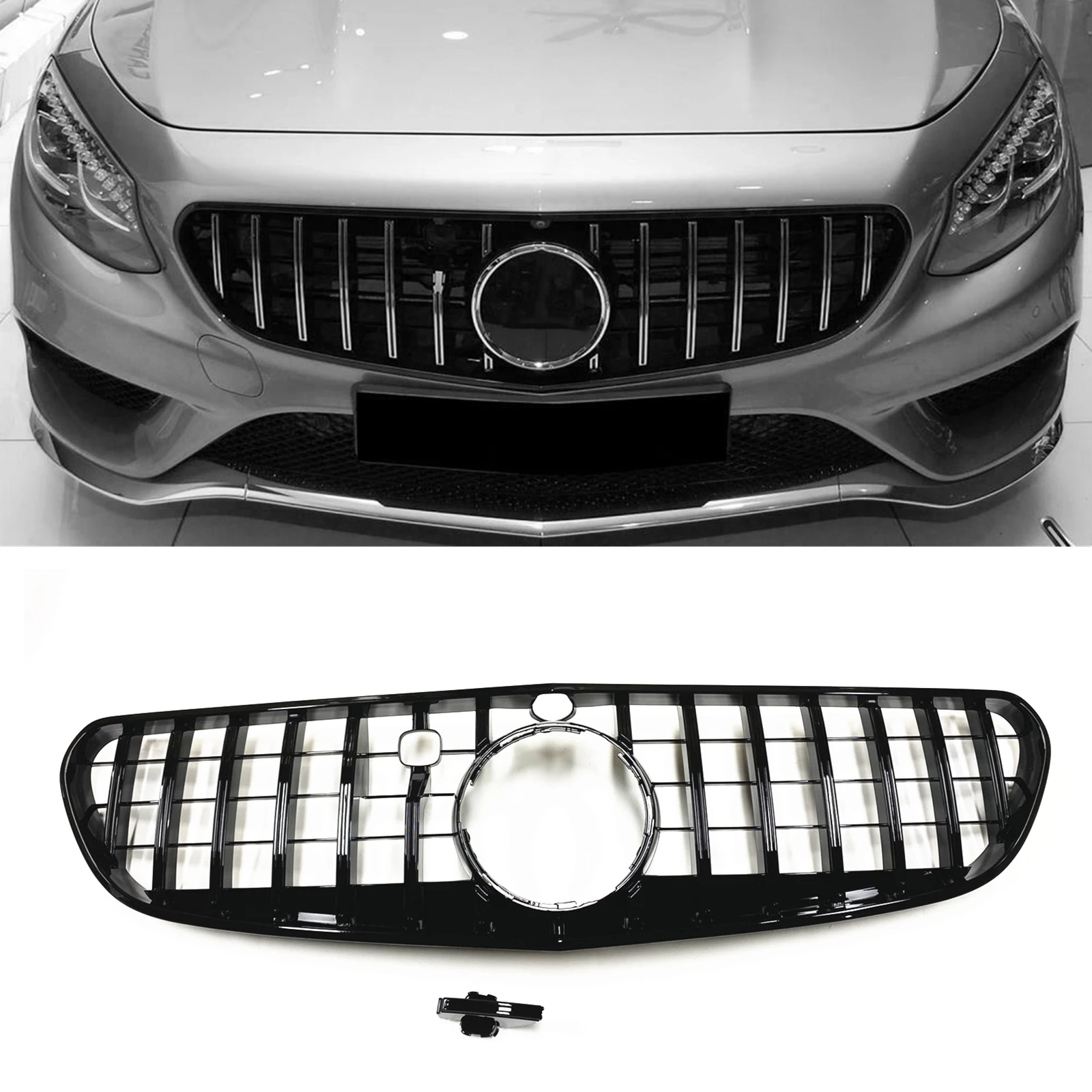 

Racing Grill For Mercedes-Benz C217 W217 S Coupe Class 2015-2017 S500 Front Grille GT Style Black Car Upper Bumper Hood Mesh Kit