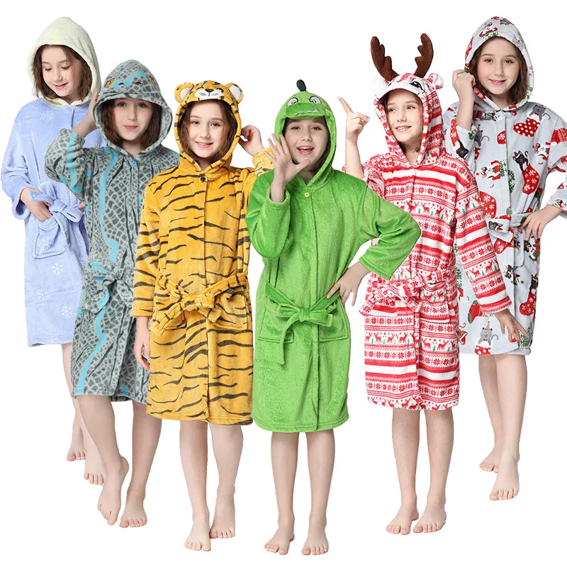 

Autumn Winter Baby Kids Sleepwear Robe Flannel Warm Bathrobe For Girls Boys Pajamas 3-13Years Teenagers Children's Dressing Gown