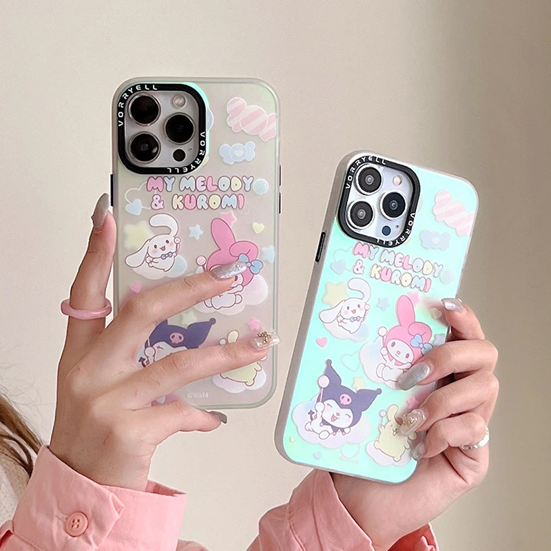 

Cute Cartoon Sanrio Kuromi Cinnamoroll My Melody Laser Phone Case for IPhone 14 13 12 11 Pro Max 14 Pro Frosted Cover Coque