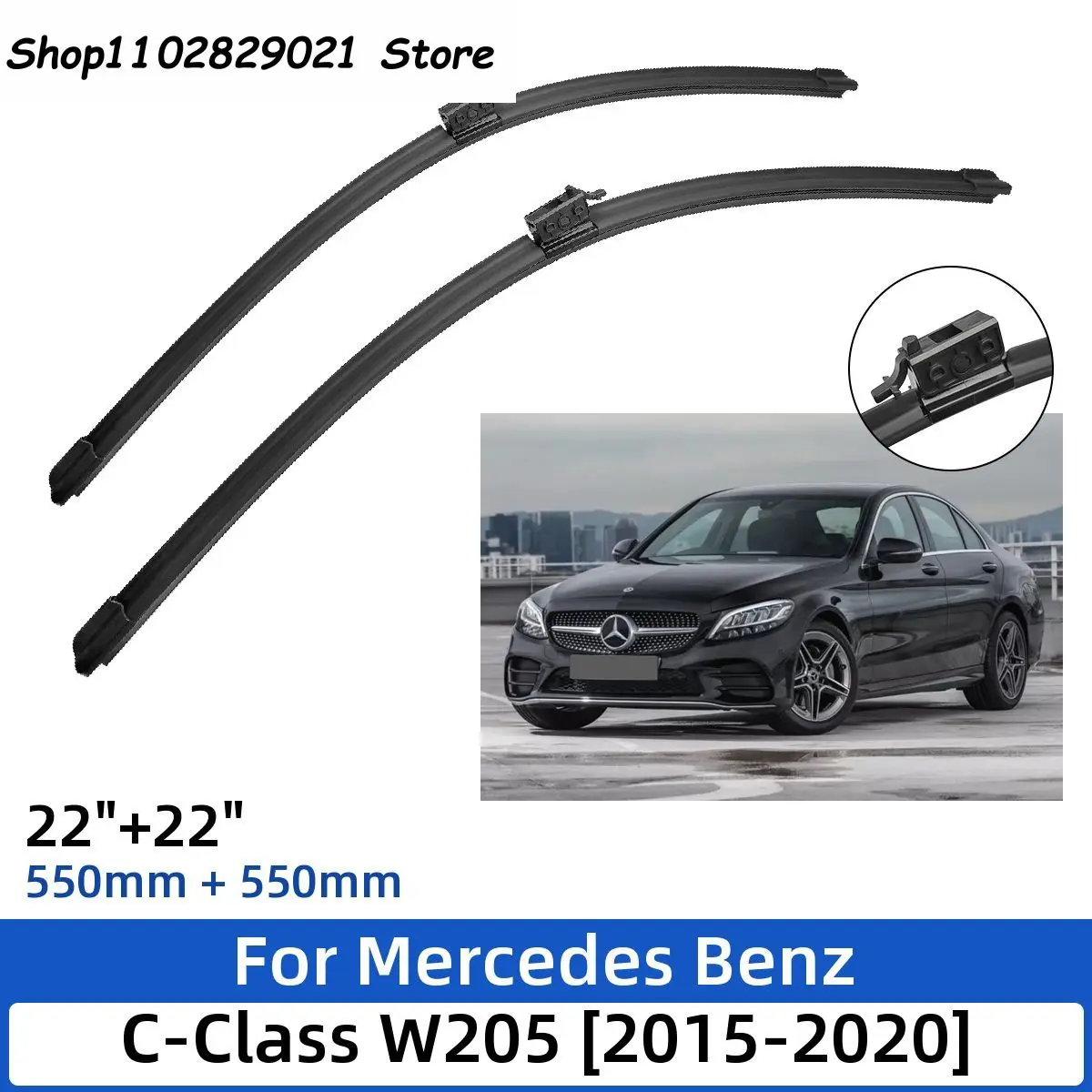 

2PCS For Mercedes Benz C-Class W205 2015-2020 22"+22" Front Wiper Blades Windshield Windscreen Window Cutter Accessories 17 2018