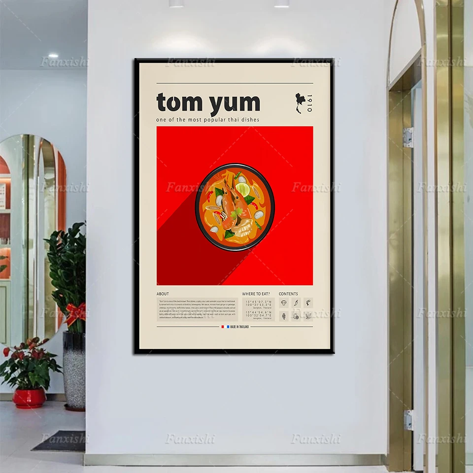 

Tom Yum Poster, Food Print,Thai Food, Retro Poster, Housewarming Gift, Kitchen Wall Decor, Mid Century Poster, Minimalist Prints