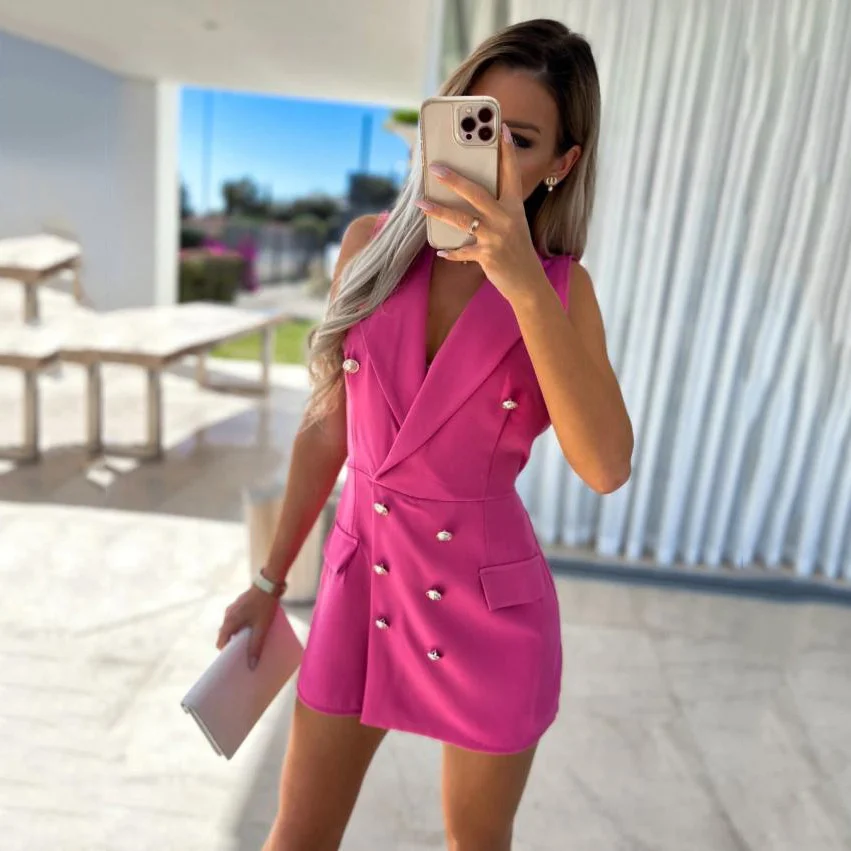2022 Women Summer Dress New Double Row Button Deep V Skirt Sleeveless Small Suit One-piece Skirt And Trousers Female Dress Wear
2022 Women Summer Dress New Double Row Button Deep V Skirt Sleeveless Small Suit One-piece Skirt And Trousers Female Dress Wear