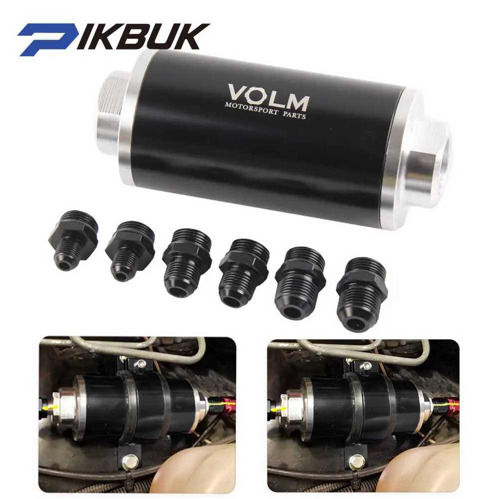 

Universal 58MM high flow fuel filter AN6 8 10 fitting adapter 100micron stainless steel filter element