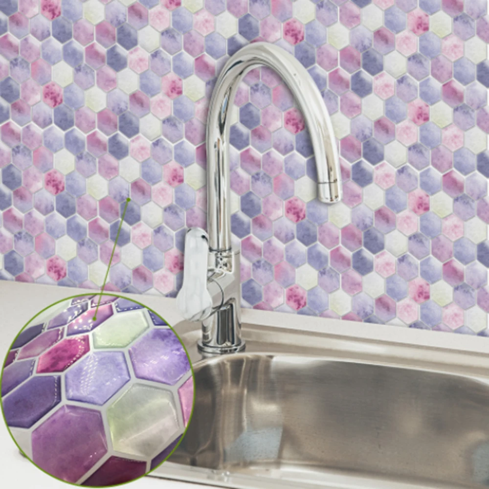 37.2 x 13cm PVC Pink Purple Hexagon 3D Wall Sticker Kitchen Bathroom Brick Wall Tile Sticker Decal Waterproof
37.2 x 13cm PVC Pink Purple Hexagon 3D Wall Sticker Kitchen Bathroom Brick Wall Tile Sticker Decal Waterproof