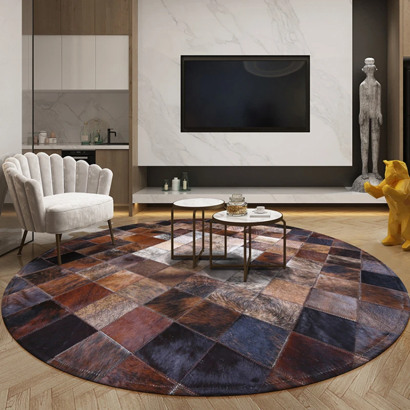 American Luxury Cowhide Mosaic Round Carpet Living Room Coffee Table Study Bedroom Bedside Rug Swivel Chair Large Size Floor Mat
American Luxury Cowhide Mosaic Round Carpet Living Room Coffee Table Study Bedroom Bedside Rug Swivel Chair Large Size Floor Mat