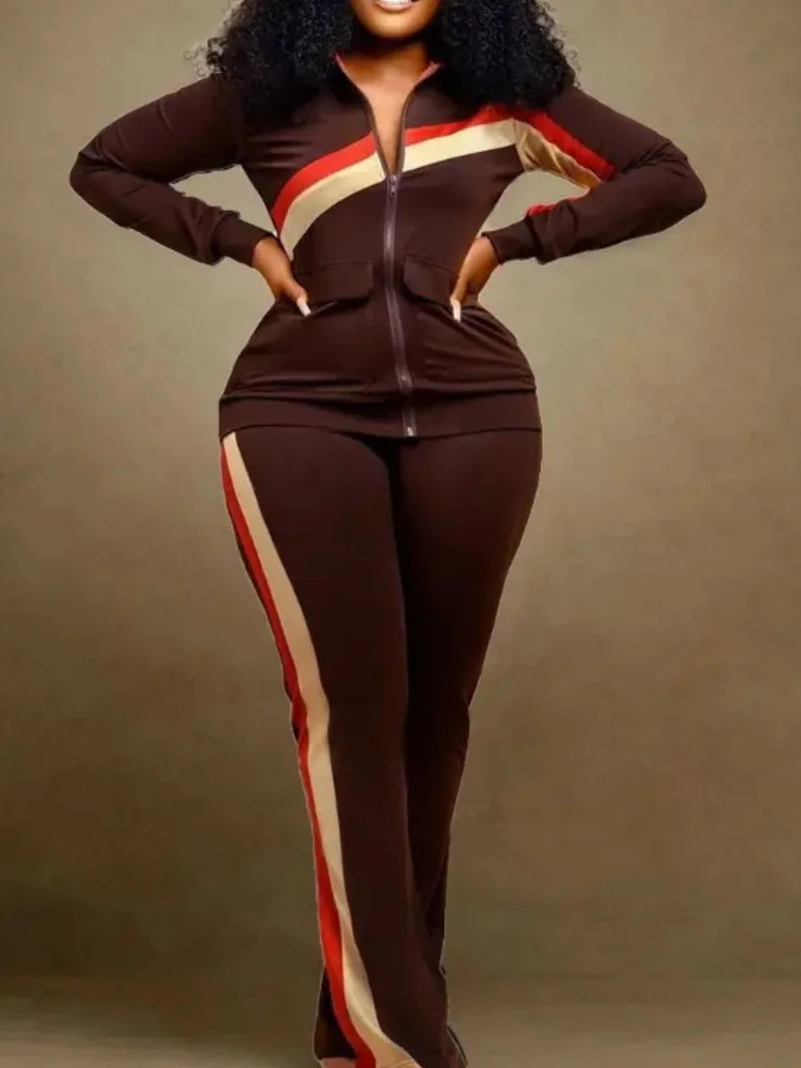LW Plus Size Letter Decor Striped Flared Pants Set Color Contrast Paneled Zipper Up Jacket&Sporty Trousers 2 Piece For Women
LW Plus Size Letter Decor Striped Flared Pants Set Color Contrast Paneled Zipper Up Jacket&Sporty Trousers 2 Piece For Women