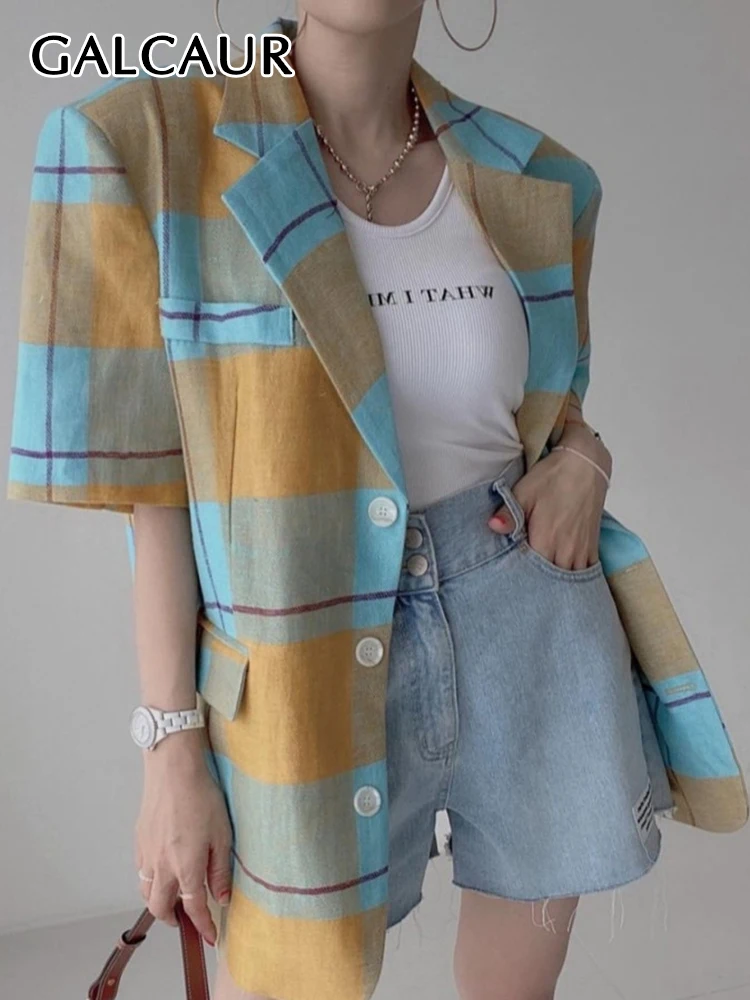 GALCAUR Plaid Colorblock Coat For Women Lapel Short Sleeve Single Breasted Pockets Vintage Coats Female 2022 Summer Fashion New
GALCAUR Plaid Colorblock Coat For Women Lapel Short Sleeve Single Breasted Pockets Vintage Coats Female 2022 Summer Fashion New