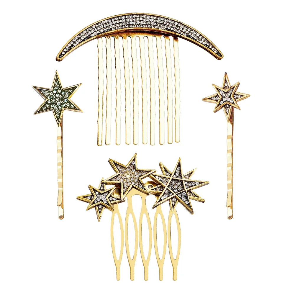 

Gold Hair Combs Hair Sticks Copper Metal Hairpin Moon Star Pattern Gold Retro Headwear for women Chinese Style Hair Accessories