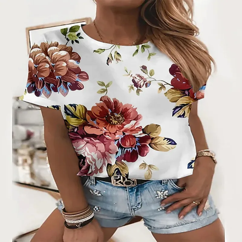 Summer women's short sleeve T-shirts 3D floral print round neck casual styles loose plus size women's design Harajuku hot sale
Summer women's short sleeve T-shirts 3D floral print round neck casual styles loose plus size women's design Harajuku hot sale