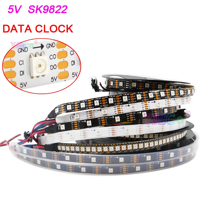 

Модифицируемая Светодиодная лента SK9822, 5 В, фотолампа 30/60/144 светодиодов/м SMD 5050 RGB, гибкая лента для передачи данных и часов, отдельно APA102