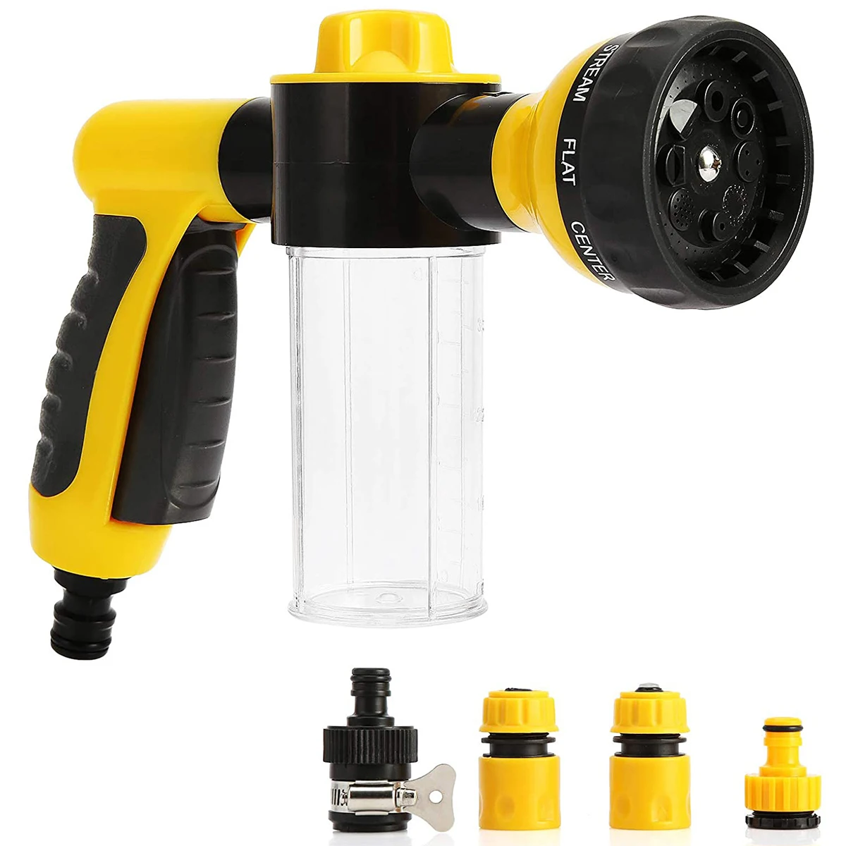 Car Wash Soap Sprayer One-Button Controlling Hose Nozzle Soap Sprayer w/8 Spray Patterns 4 Quick Connectors Car Wash Nozzle
Car Wash Soap Sprayer One-Button Controlling Hose Nozzle Soap Sprayer w/8 Spray Patterns 4 Quick Connectors Car Wash Nozzle