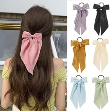 Large Bow Scrunchies Long Ribbon Hair Ring Ponytail Rubber Bands Hair Tie Streamer Hair Accessories Simple Sweet Headwear