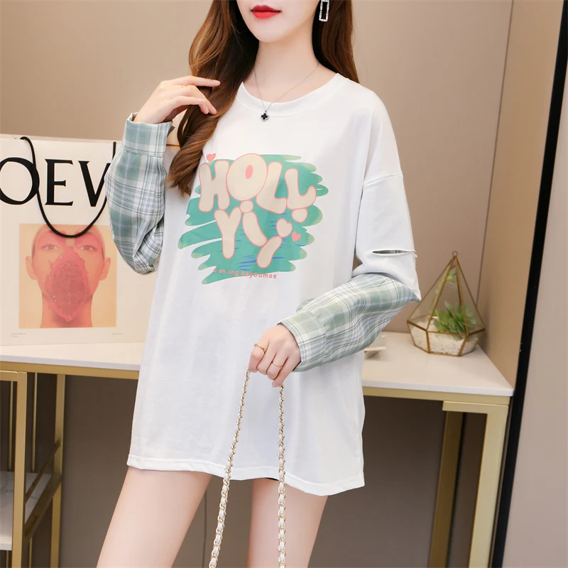 harajuku cotton letter printing T Shirt plaid Patchwork oversized t-shirt Women young long Sleeve White Tops students streetwear
harajuku cotton letter printing T Shirt plaid Patchwork oversized t-shirt Women young long Sleeve White Tops students streetwear