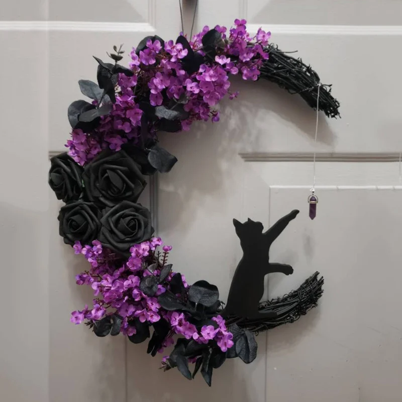 35cm Curved Moon Cat Flower Wreath Door Hanger Creative Halloween Plant Vine Ring Festival Wall Hanging Garland Home Decoration
35cm Curved Moon Cat Flower Wreath Door Hanger Creative Halloween Plant Vine Ring Festival Wall Hanging Garland Home Decoration
