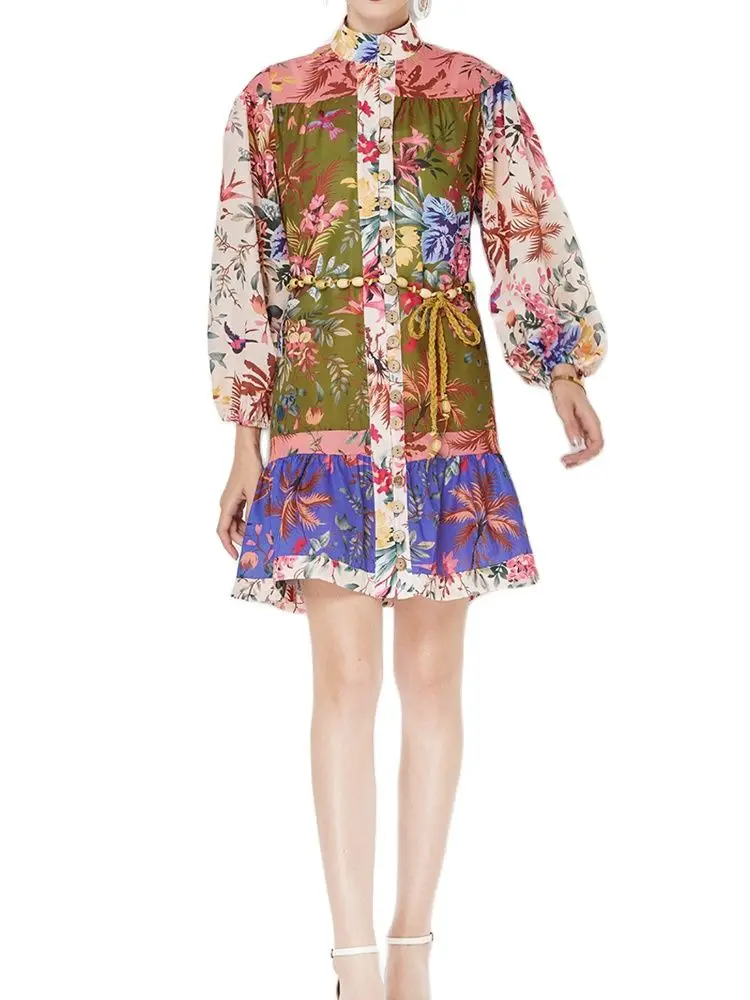 Temperament Stitching Single-Breasted Stand-Up Collar Lantern Sleeve One-Piece Skirt 2022 Summer New Fashion Women'S Clothing
Temperament Stitching Single-Breasted Stand-Up Collar Lantern Sleeve One-Piece Skirt 2022 Summer New Fashion Women'S Clothing