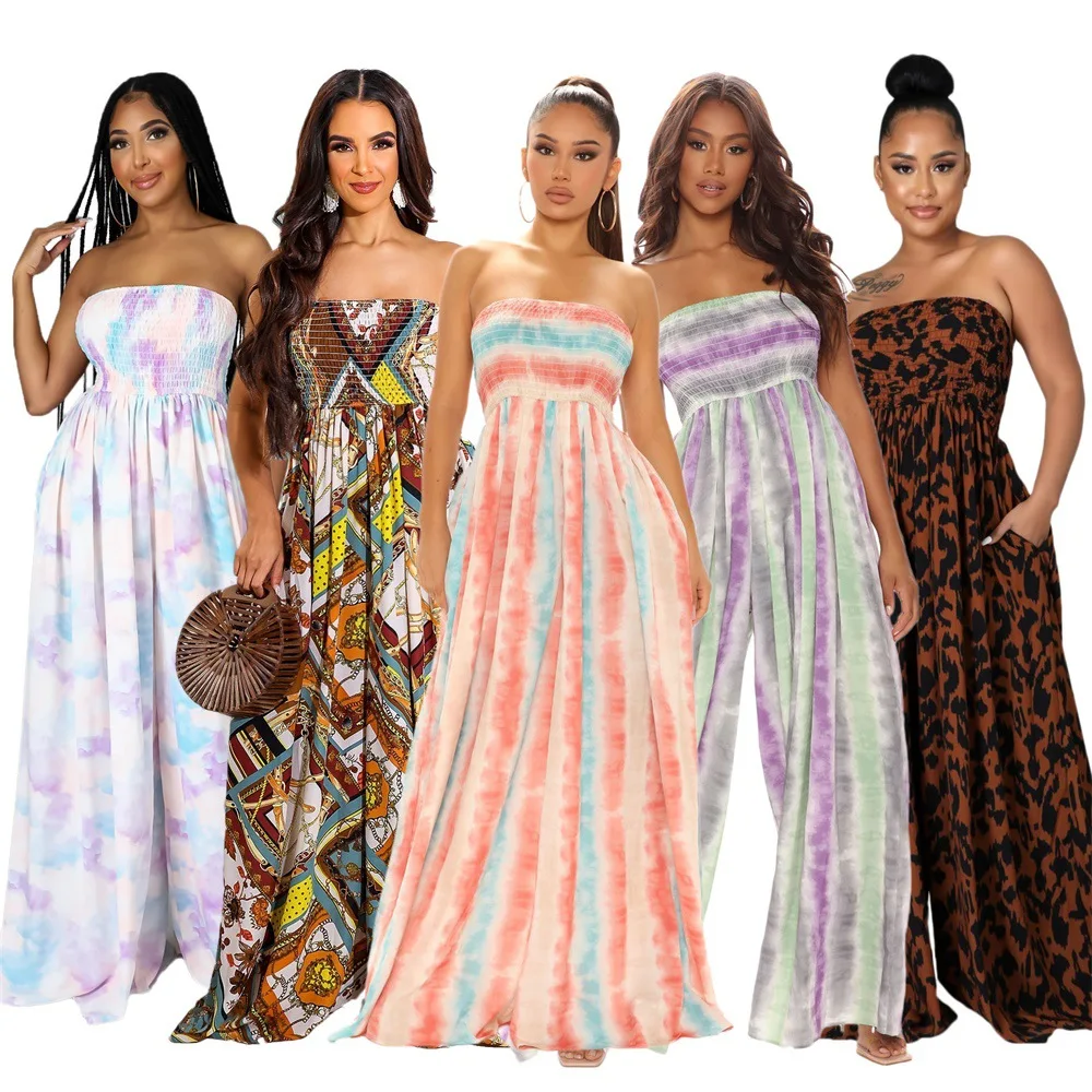 Sexy Sleeveless Strapless Tube Top Ladies Jumpsuits Streetwear with Pocket Fashion Print Leisure Lovely Wide Leg Trousers 
Sexy Sleeveless Strapless Tube Top Ladies Jumpsuits Streetwear with Pocket Fashion Print Leisure Lovely Wide Leg Trousers