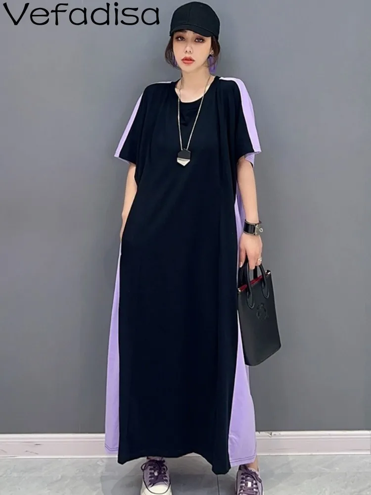 

Vefadisa 2023 летнее Новое корейское стильное цветное свободное платье большого размера женское повседневное модное черное фиолетовое платье ZXF174B