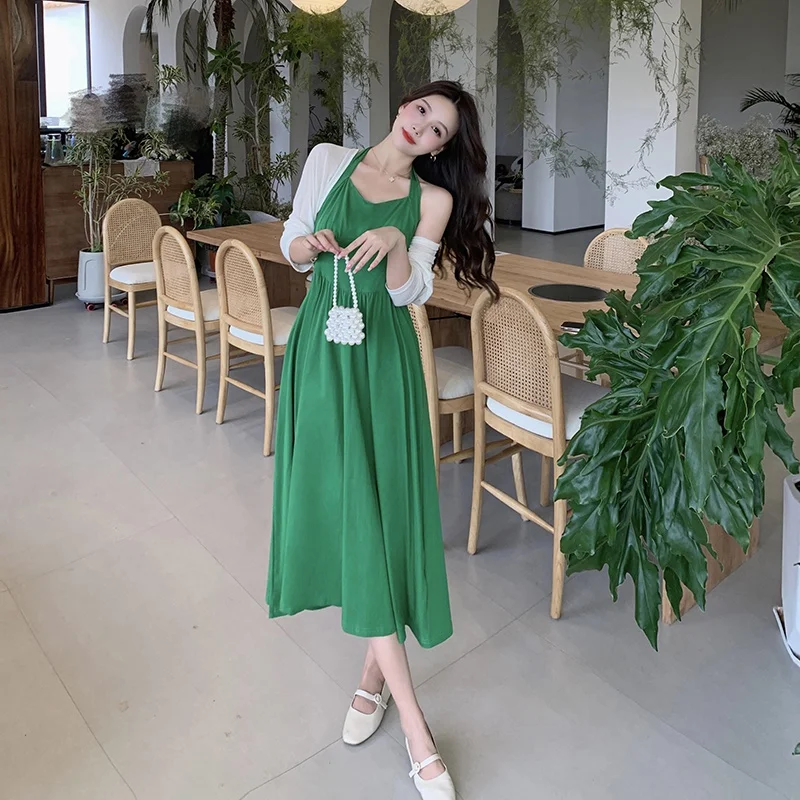 Women Beach Vacation 2 Piece Suit Cardigan Top And Backness Halter Sleeveless Dress Two Piece Set Outfit Female Summer Clothing
Women Beach Vacation 2 Piece Suit Cardigan Top And Backness Halter Sleeveless Dress Two Piece Set Outfit Female Summer Clothing
