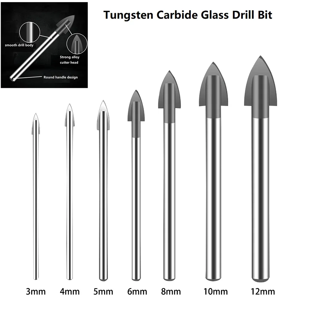 3-12mm Glass Drill Bit Tungsten Carbide Tipped Ceramic Tile Cutter Power Tool Glass Drill Bits For Hand Drill Electric Drill
3-12mm Glass Drill Bit Tungsten Carbide Tipped Ceramic Tile Cutter Power Tool Glass Drill Bits For Hand Drill Electric Drill
