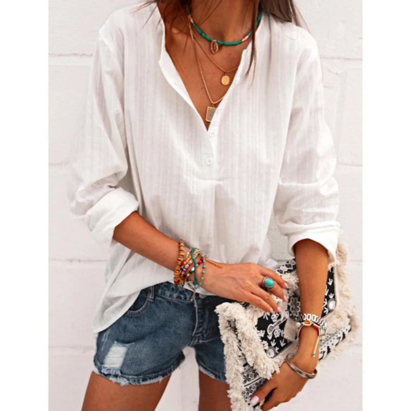 2023 V-neck Casual Loose Blouse Female Clothes New Fashion Cotton Linen Shirt Women Spring Summer Tops Blusa Mujer 22560
2023 V-neck Casual Loose Blouse Female Clothes New Fashion Cotton Linen Shirt Women Spring Summer Tops Blusa Mujer 22560