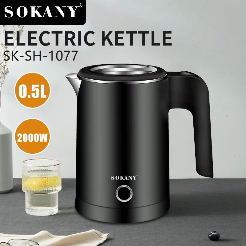 SOKANY 0.5L Mini Electric Kettle Tea Coffee Stainless Steel 600W Portable Travel Water Boiler Pot for Hotel Family Trip
SOKANY 0.5L Mini Electric Kettle Tea Coffee Stainless Steel 600W Portable Travel Water Boiler Pot for Hotel Family Trip
