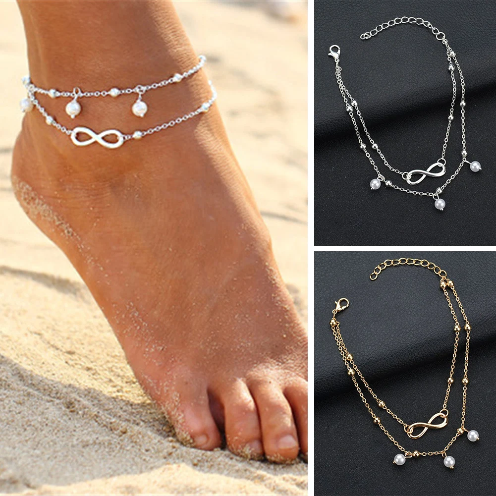 

1PC Retro Pearl Bead Infinity Ankle Anklet Bracelet Set Bohemia Foot Beach Anklets Women Fashion Barefoot Chain Jewelry