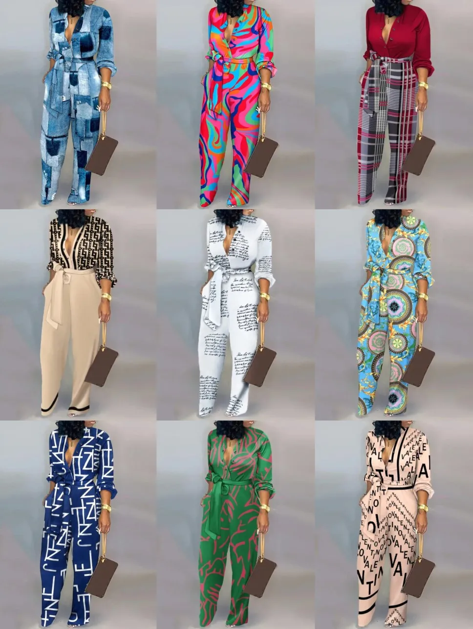 Casual Ladies Elegant Button Front Belted Jumpsuit 2023 Autumn Women's Letter Print Long Sleeve V-Neck Jumpsuit Office Lady
Casual Ladies Elegant Button Front Belted Jumpsuit 2023 Autumn Women's Letter Print Long Sleeve V-Neck Jumpsuit Office Lady