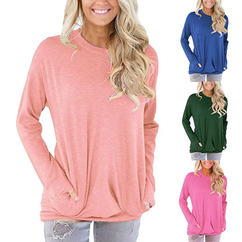 Women Solid Long Sleeve Pocket Round Neck Loose Casual Shirts Sweatshirt Tops
Women Solid Long Sleeve Pocket Round Neck Loose Casual Shirts Sweatshirt Tops