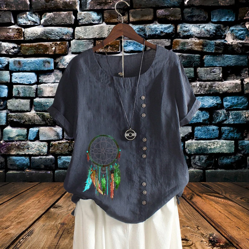 New Summer Casual Colorful Dreamcatcher Print Short Sleeve Shirt Breathable Loose Cotton Linen Plus Size Solid Color Tops XS-5XL
New Summer Casual Colorful Dreamcatcher Print Short Sleeve Shirt Breathable Loose Cotton Linen Plus Size Solid Color Tops XS-5XL