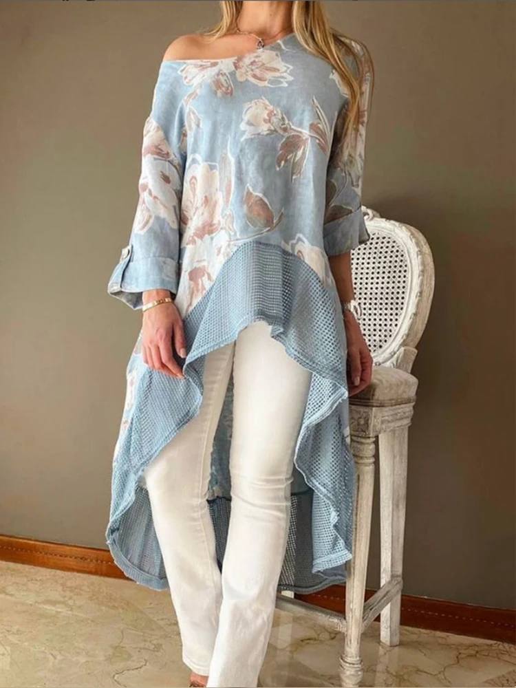 Lady Loose Irregular Hem Spring New Streetwear Blusa Women Elegant Floral Printing Blouse Tops Casual Long Sleeve O Neck Shirts
Lady Loose Irregular Hem Spring New Streetwear Blusa Women Elegant Floral Printing Blouse Tops Casual Long Sleeve O Neck Shirts