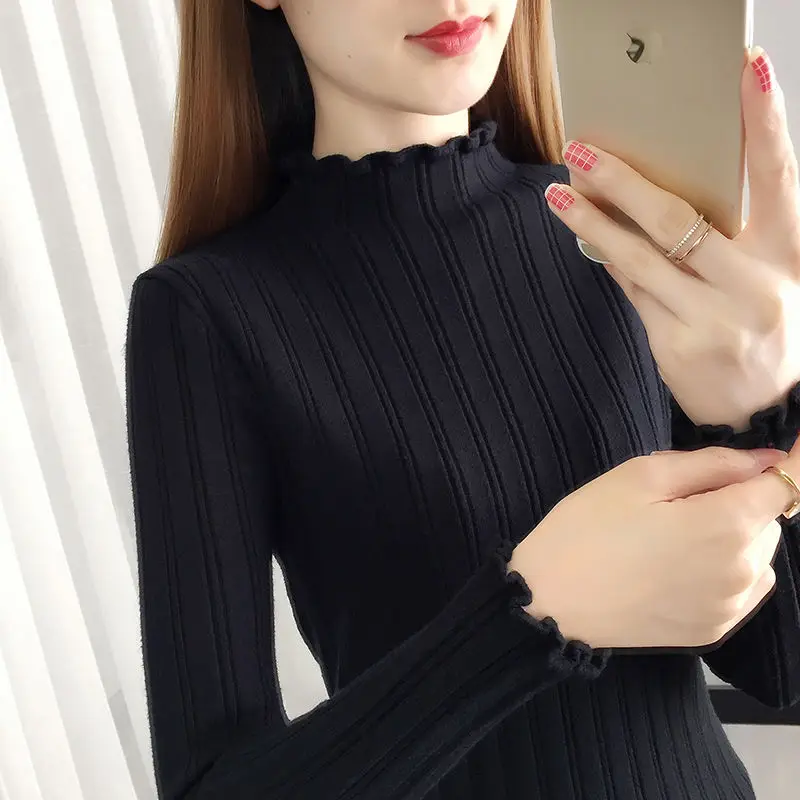 Semi-high Neck Sweater Women's Long Sleeve With Spring New Style Middle Neck Sweater Short Slim Wooden Ear Edge Knitted Top
Semi-high Neck Sweater Women's Long Sleeve With Spring New Style Middle Neck Sweater Short Slim Wooden Ear Edge Knitted Top