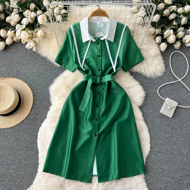 2022 Summer Fashion Women Green Hit Patchwork Color Shirt Dress Slash Short Sleeve Office Ladies Work Wear Business Long Dresses
2022 Summer Fashion Women Green Hit Patchwork Color Shirt Dress Slash Short Sleeve Office Ladies Work Wear Business Long Dresses