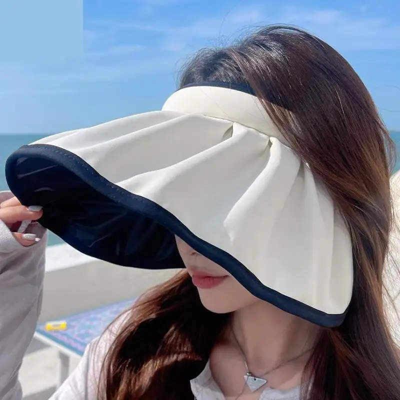 

COKK Summer Hats For Women UV Protection Empty Top Sun Hat Sunscreen Visor Cap Female Beach Hat Gorro New Sunhat Wide Brim