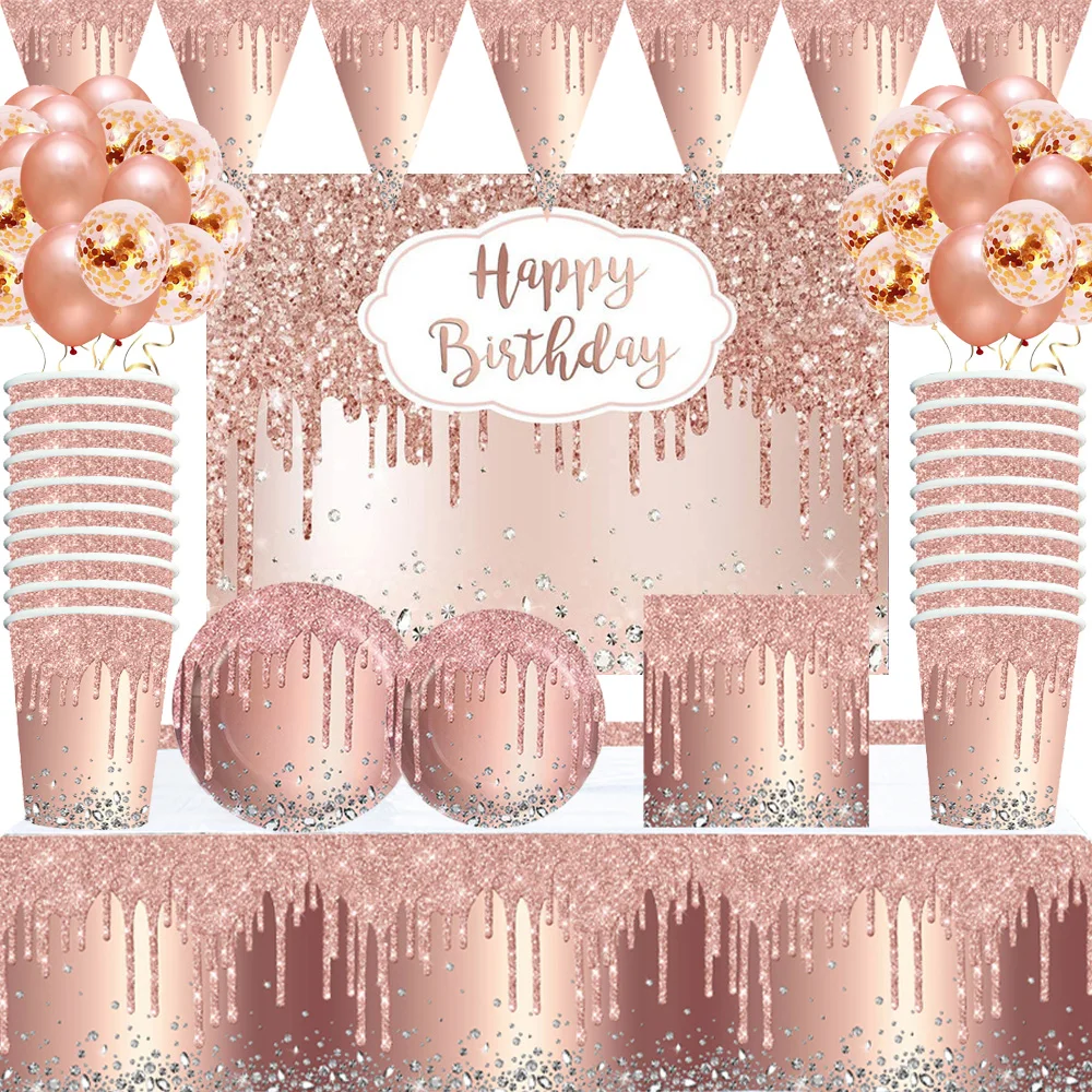 Pink Rose Gold Party Decorations Diamond Pattern Disposable Tableware Set Paper Plates Tablecloth Girls Birthday Party Supplies
Pink Rose Gold Party Decorations Diamond Pattern Disposable Tableware Set Paper Plates Tablecloth Girls Birthday Party Supplies