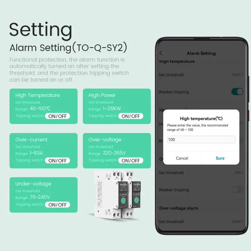 TUYA WIFI Smart Circuit Breaker With Metering 1P 63A Rail DIN for Smart Home wireless Remote Control Switch For App
TUYA WIFI Smart Circuit Breaker With Metering 1P 63A Rail DIN for Smart Home wireless Remote Control Switch For App