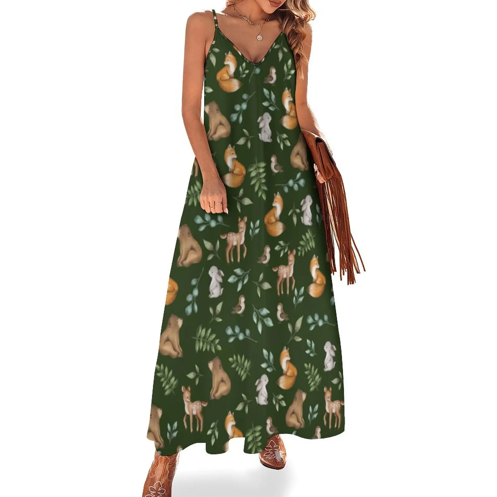 Forest Animals Print Dress Green Woodland Streetwear V Neck Casual Long Dresses Female Trendy Vintage Maxi Dress Large Size 5XL
Forest Animals Print Dress Green Woodland Streetwear V Neck Casual Long Dresses Female Trendy Vintage Maxi Dress Large Size 5XL