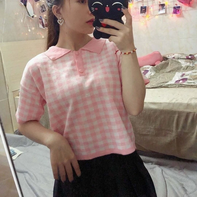 T-shirts Women 4 Colors Plaid Korean Style Crop Top Popular Leisure All-match Simple Basic T-Shirt College Students Summer Knit
T-shirts Women 4 Colors Plaid Korean Style Crop Top Popular Leisure All-match Simple Basic T-Shirt College Students Summer Knit