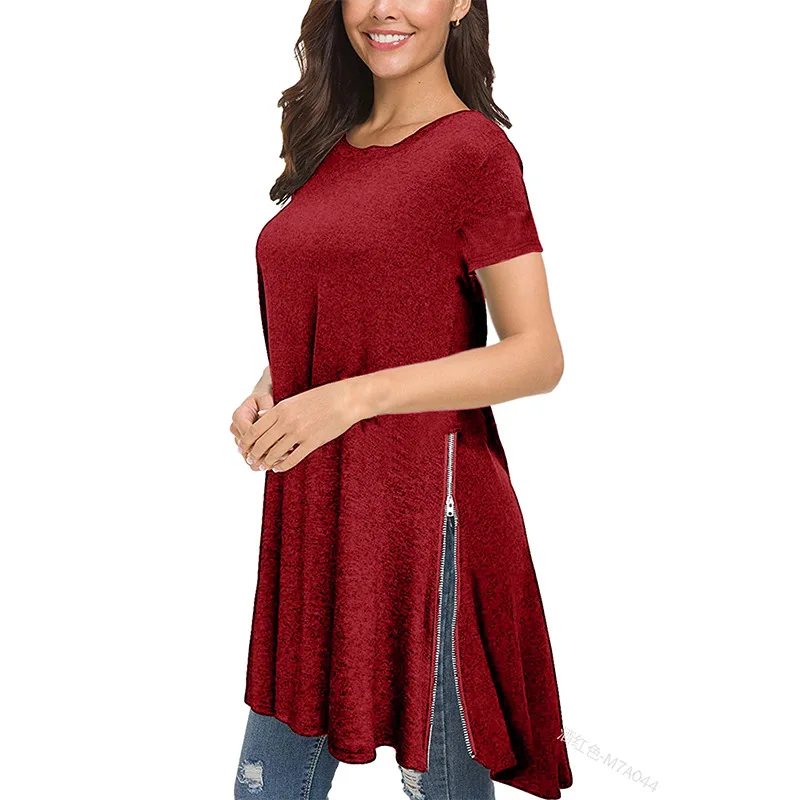 Женская футболка с круглым вырезом, однотонная длинная футболка с коротким рукавом, пуловер, Свободный Повседневный Топ с боковой молнией, ...
Женская футболка с круглым вырезом, однотонная длинная футболка с коротким рукавом, пуловер, Свободный Повседневный Топ с боковой молнией, ...