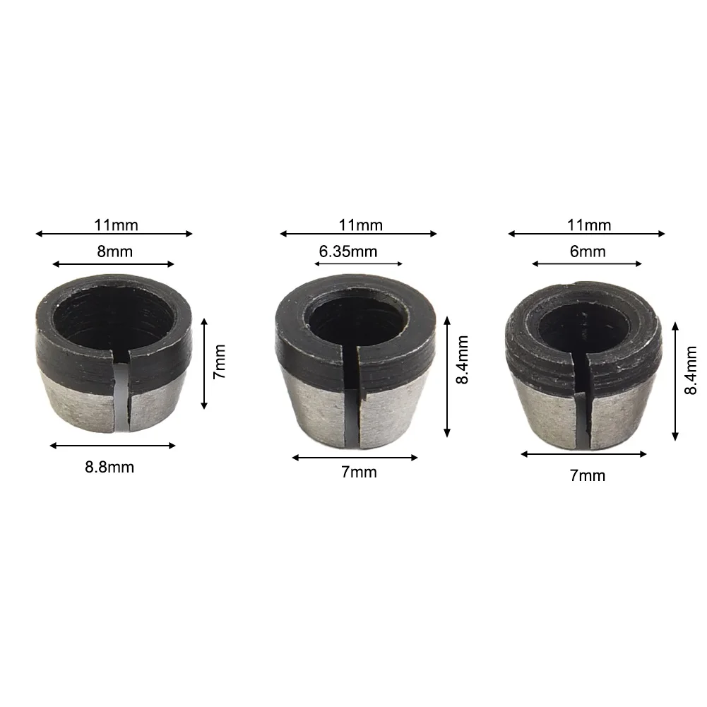 Adjustable 3pcs Collet Chuck Set for Electric Router For Engraving Trimming Machine with 6mm 635mm and 8mm Hole Diameter
Adjustable 3pcs Collet Chuck Set for Electric Router For Engraving Trimming Machine with 6mm 635mm and 8mm Hole Diameter