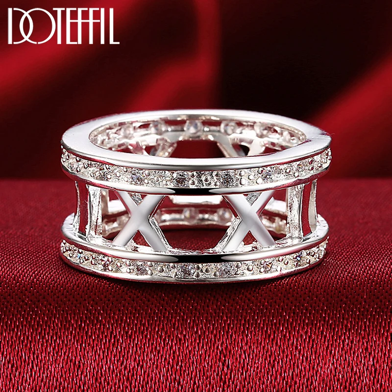 

DOTEFFIL 925 Sterling Silver Roman Numerals X AAA Zircon Rings For Women Man Wedding Engagement Jewelry