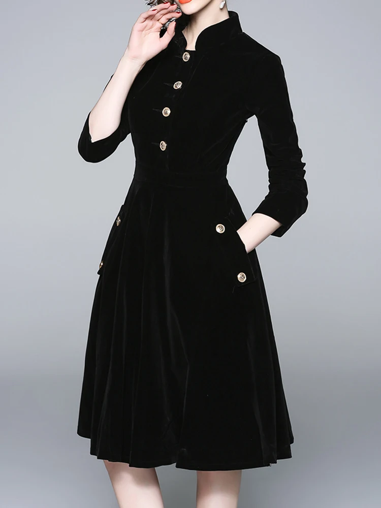 Elegant Long-Sleeved Dress Slim Fit Retro Stand Collar Large Swing Skirt 2022 Autumn New Fashion Women'S Clothing
Elegant Long-Sleeved Dress Slim Fit Retro Stand Collar Large Swing Skirt 2022 Autumn New Fashion Women'S Clothing